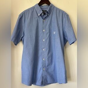 Chaps Short Sleeve Button Down Shirt Mens XL Blue Small Grid Check Cotton Blend